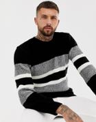 Boohooman Stripe Sweater In Black - Black