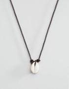 Asos Faux Leather Rope Necklace With Shell - Black