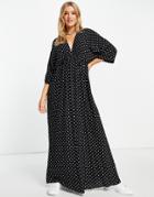 Asos Design V Front V Back Skater Maxi Dress In Mono Spot-multi