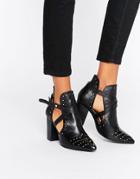 Hudson London Jura Black Leather Cut Out Heeled Ankle Boots - Black