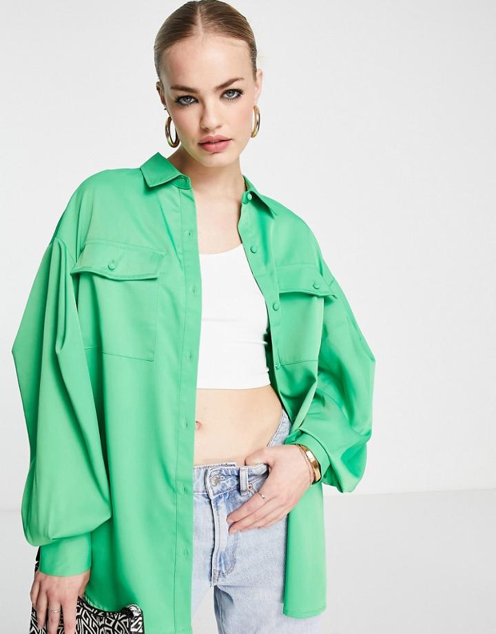 Extro & Vert Pleated Oversized Shirt In Bold Green