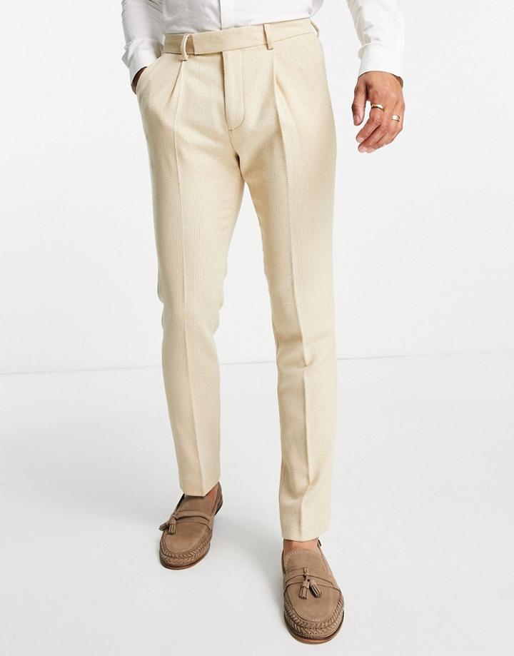 Asos Design Skinny Wool Mix Basketweave Smart Pants In Stone-neutral