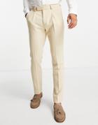 Asos Design Skinny Wool Mix Basketweave Smart Pants In Stone-neutral