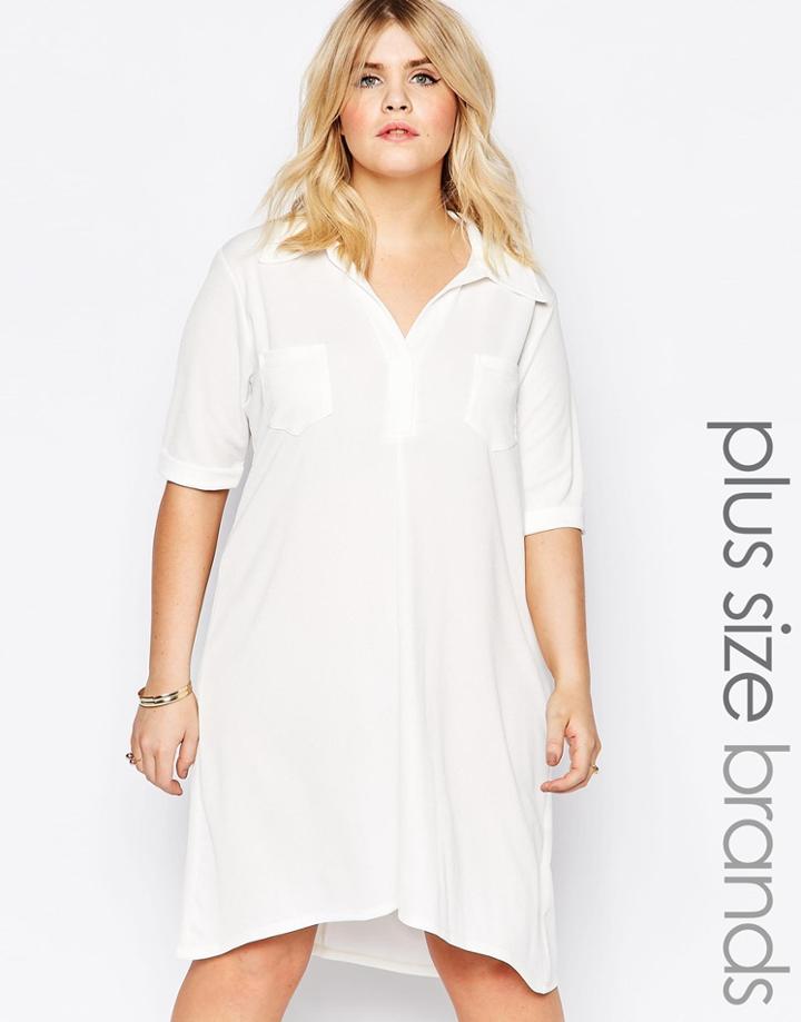 Pink Clove Shirt Dress With Mock Pocket Detail - White