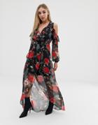 Lipsy Floral Cold Shoulder Maxi Dress - Multi