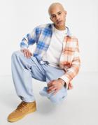 Asos Design 90s Oversized Check Shirt In Color Block Brushed Flannel-orange