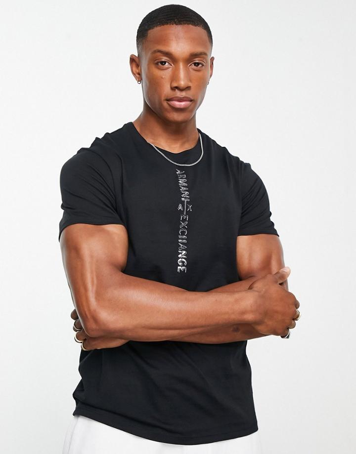 Armani Exchange Vertical Text Logo Print T-shirt In Black