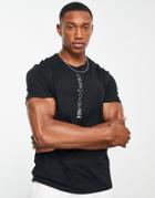 Armani Exchange Vertical Text Logo Print T-shirt In Black