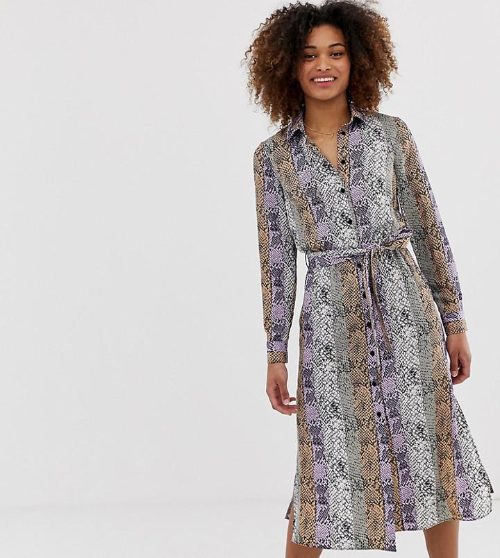 Miss Selfridge Snake Midi Shirt Dress In Lilac - Purple