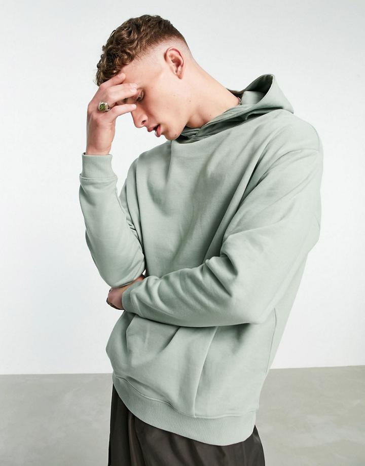 Asos Design Organic Oversized Hoodie With Crossover Neck In Green - Part Of A Set