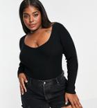 Vero Moda Curve Knit Top With V Neck In Cream-black