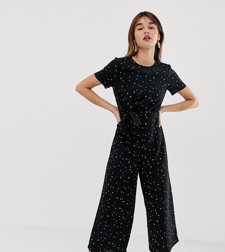 Warehouse Star Print Jumpsuit In Black - Black