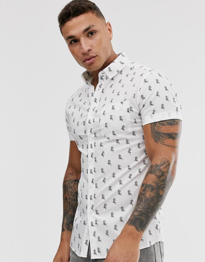 Asos Design Skinny Rose Shirt In White - White