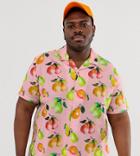 Asos Design Plus Relaxed Fit Revere Collar Shirt With Pear Print-pink