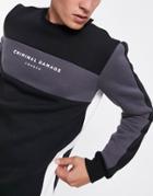 Criminal Damage Colorblock Sweatshirt In Black And Gray