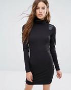 G-star Roll Neck Dress With Leather Look Panel Detail - Black