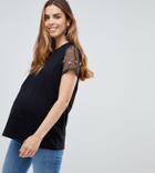 Asos Design Maternity Floral Embroidered Mesh Short Sleeve Tshirt - Black