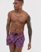 Asos Design Swim Short With Retro Snake Print In Super Short Length-red