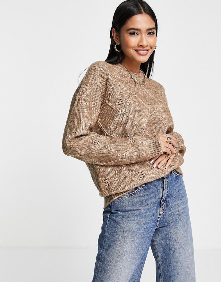 Fashion Union Relaxed Sweater In Cable Knit-brown