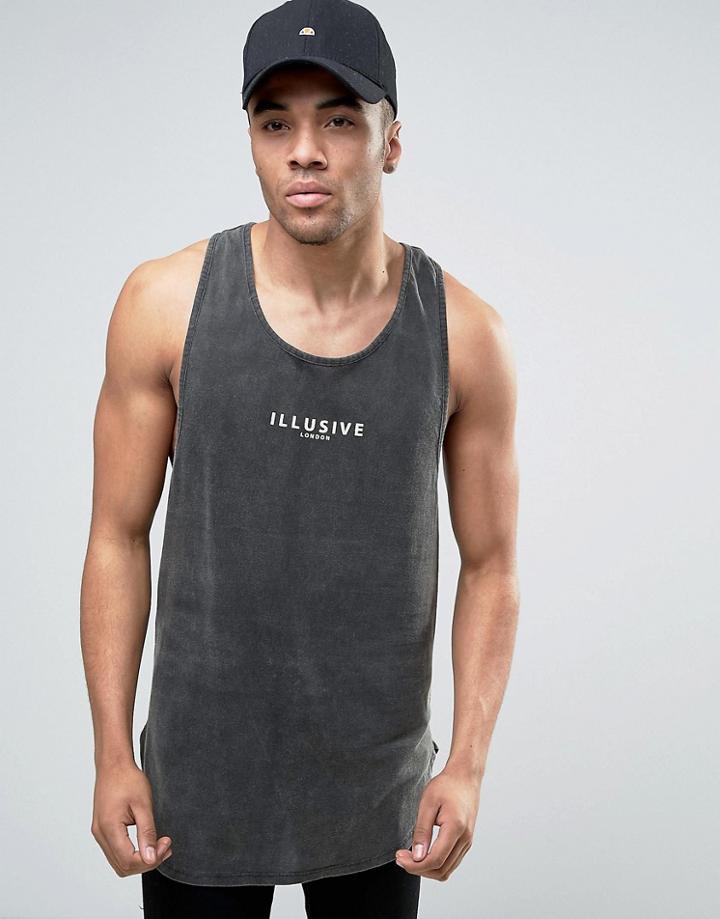 Illusive London Longline Tank In Washed Black - Black