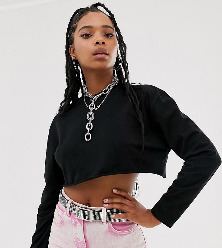 Collusion Raw Hem Long Sleeve Top - Black