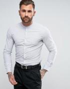 Asos Smart Skinny Stripe Poplin Shirt With Grandad Collar In Blue - Blue