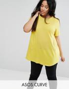 Asos Curve T-shirt In Rib Cutabout - Yellow