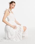 & Other Stories Cotton Shirred Eyelet Midi Dress In White