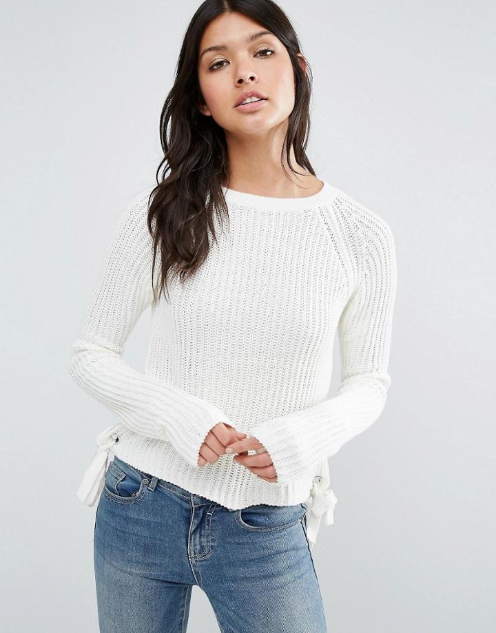 Brave Soul Tie Side Cropped Jumper - White