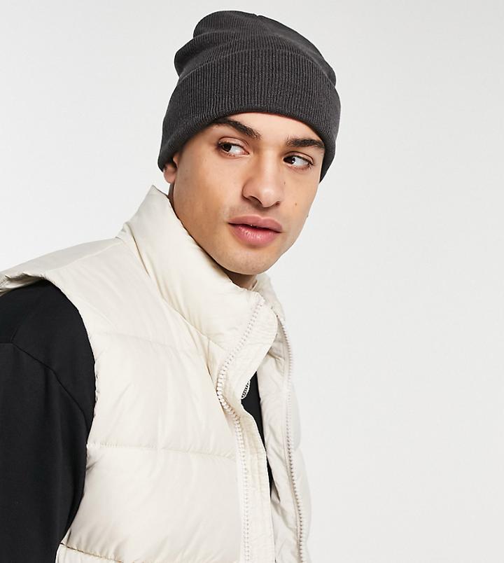 Bershka Knitted Beanie In Charcoal-gray