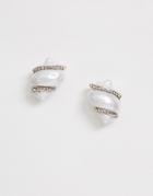 Asos Design Earrings With Faux Freshwater Pink Pearl With Wrapped Stones - Pink