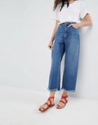 Asos Cropped Wide Leg High Rise Jean With Chewed Hems - Blue