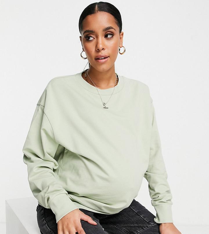 Asos Design Maternity Oversized Sweatshirt In Sage-green