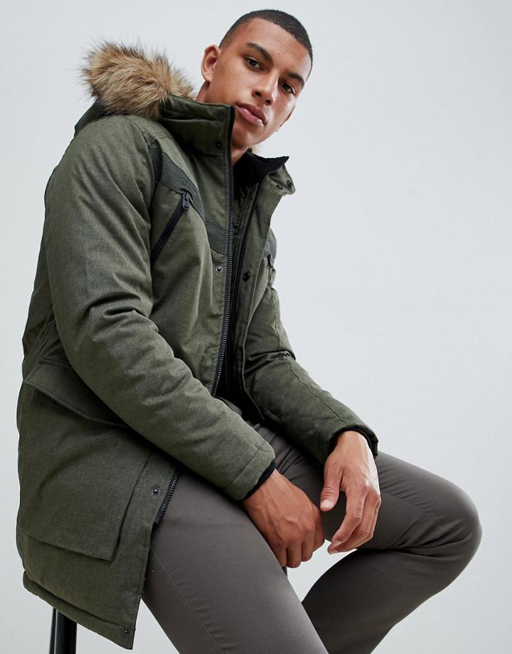 Bellfield Parka With Faux Fur Hood In Forest Khaki - Green