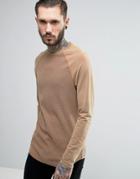 Asos Waffle Longline Muscle Long Sleeve T-shirt With Pigment Wash In Tan - Brown