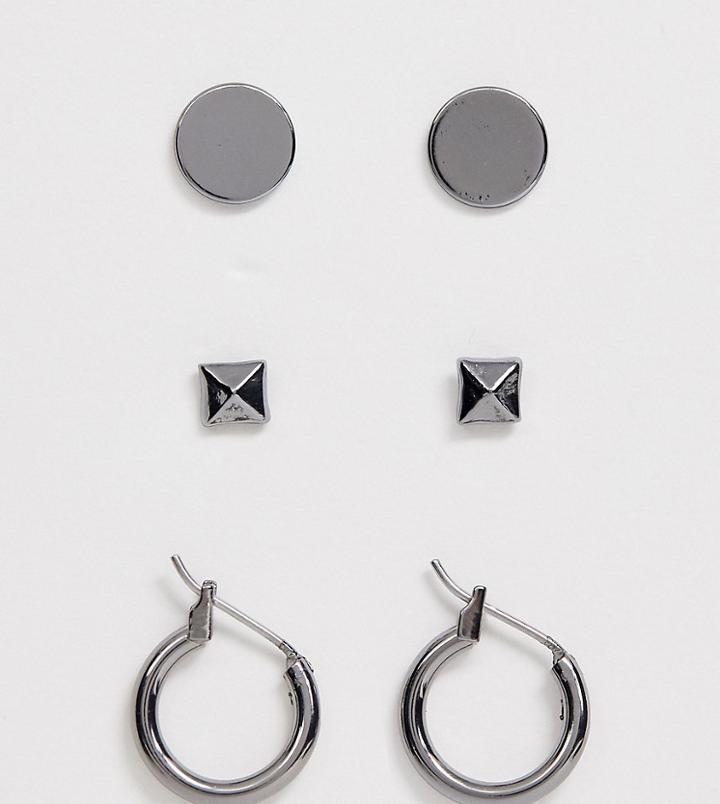 Designb 3 Pack Stud And Hoop Earrings In Gunmetal Gray - Gray