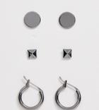 Designb 3 Pack Stud And Hoop Earrings In Gunmetal Gray - Gray