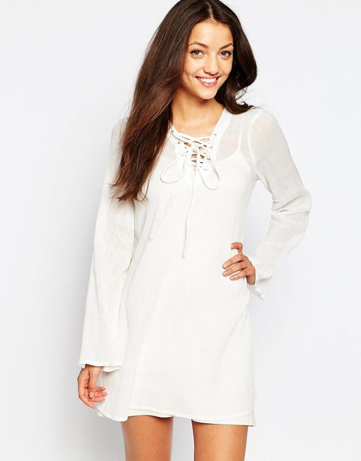 Vero Moda Long Sleeve Paisley Print Swing Dress - Snow White