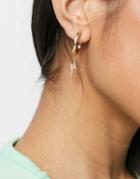 Asos Design Hoop Earrings With Lightning Bolt Charm In Gold Tone