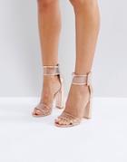 Public Desire Mission Rose Gold Clear Strap Block Heeled Sandals - Gold