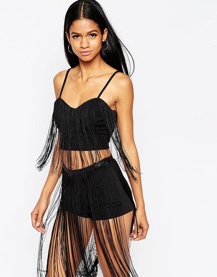 Ax Paris Tasselled Crop Top - Black
