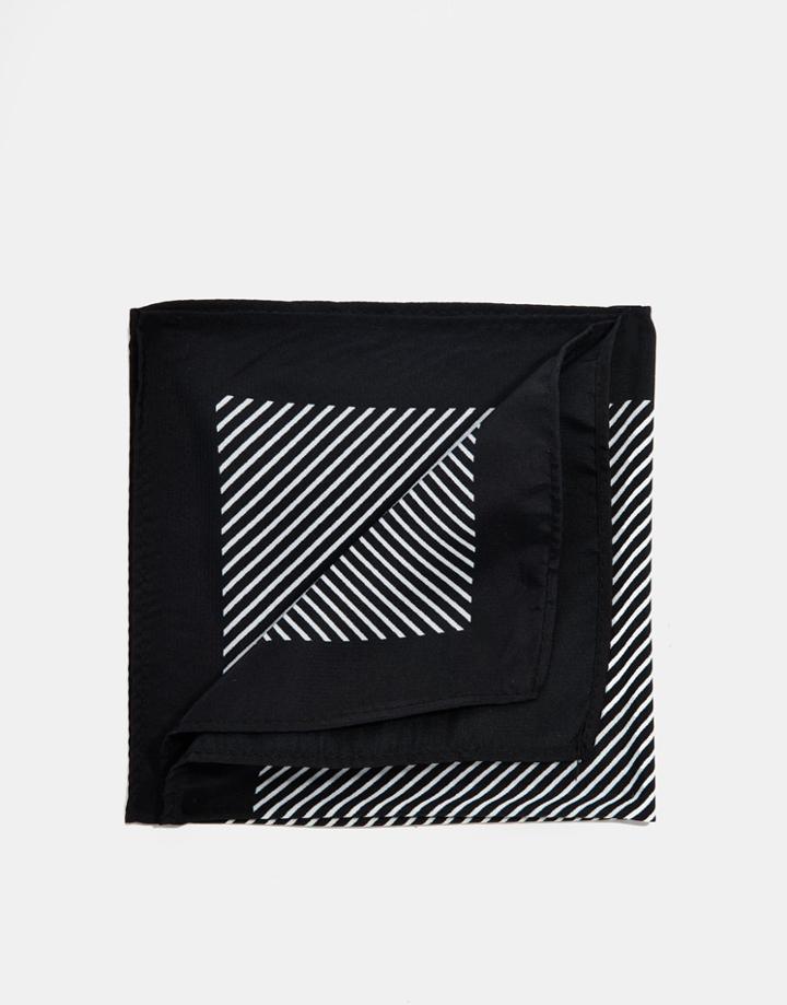 Asos Pocket Square With Stripes And Black Boarder - Black