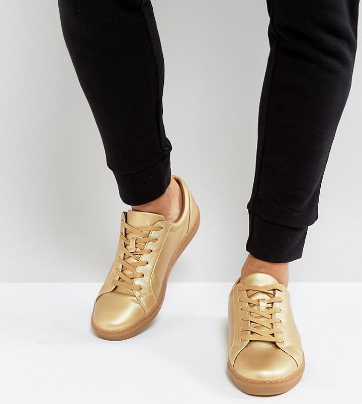 Asos Wide Fit Sneakers In Gold Metallic - Gold