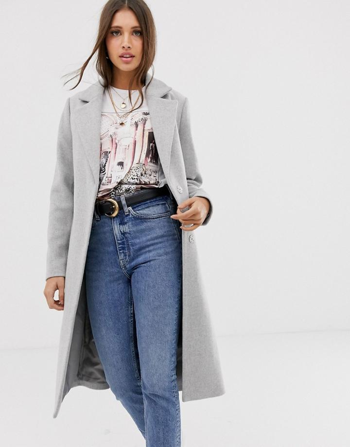 New Look Belted Tailored Coat In Light Gray
