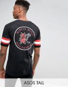 Asos Tall Relaxed Raglan T-shirt With Mesh Sleeve & Devil Back Print - Black