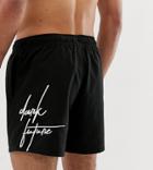 Asos Design Tall Swim Short In Black With Dark Future Logo Short Length - Black