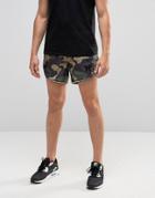 Good For Nothing Retro Shorts With All Over Camo Print - Green