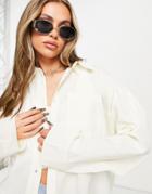 Asos Design Oversized Linen Shirt With Dip Hem In Ivory-white