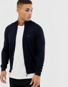 Emporio Armani Zip Thru Logo Sweater In Navy