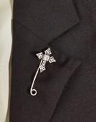 Asos Design Wedding Lapel Pin With Vintage Cross In Burnished Silver